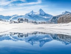 Bavarian Forest National Park snow capped mountain reflection