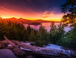 Sunsetting over Crater Lake in Oregon