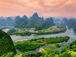 Guilin Li River National Park with city