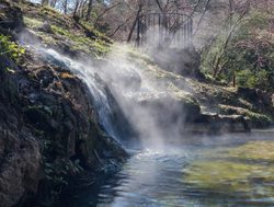 Steaming waterfall in Hot Springs National Park