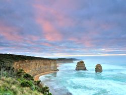 Port Campbell National Park pink sky looking back on apostles