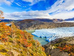 Torres del Paine National Park fall foliage and glacier