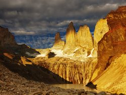 Torres del Paine National Park sun setting on towers