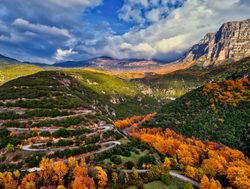 Vikos National Park road and fall foliage